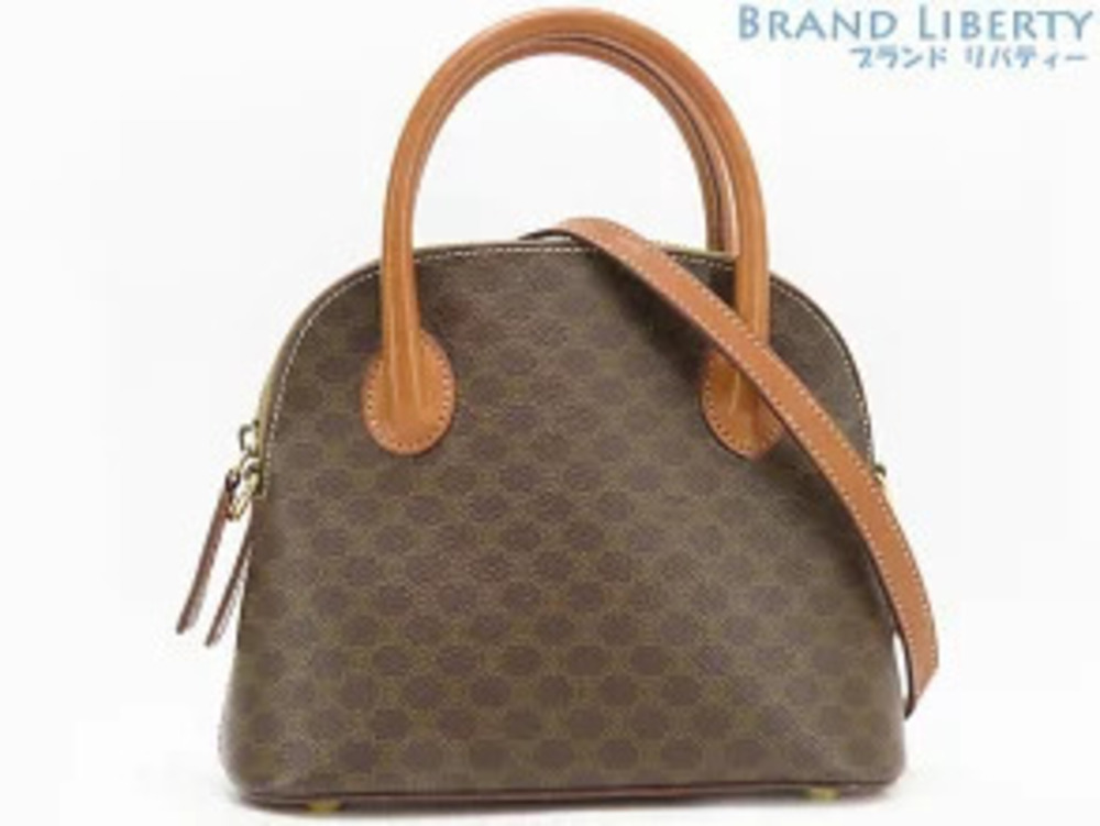 Celine Macadam Handbag Shoulder Bag Pochette Brown Dark Leather